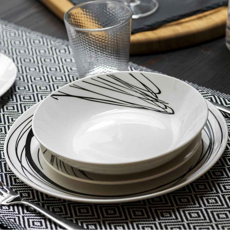 Vajilla Blanca Y Negra Graphic 18 Piezas (Blanco/negro